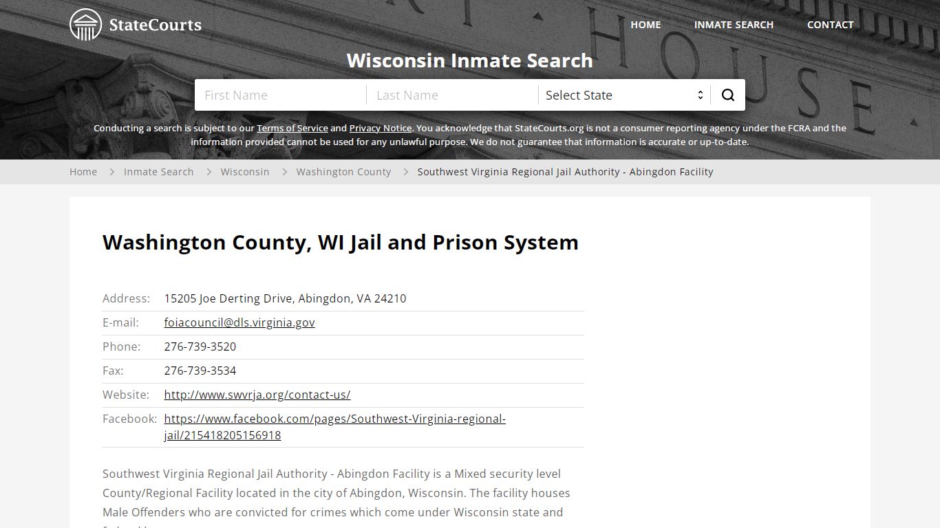 Southwest Virginia Regional Jail Authority - Abingdon Facility Inmate ...